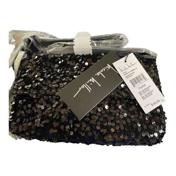 Sleek Black Sequin Shoulder Bag with Modern Elegance by Nicole Miller - Picture 1 of 6
